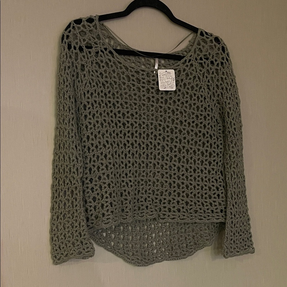 Free people NWT xs green gray open knit sweater $98 MSRP